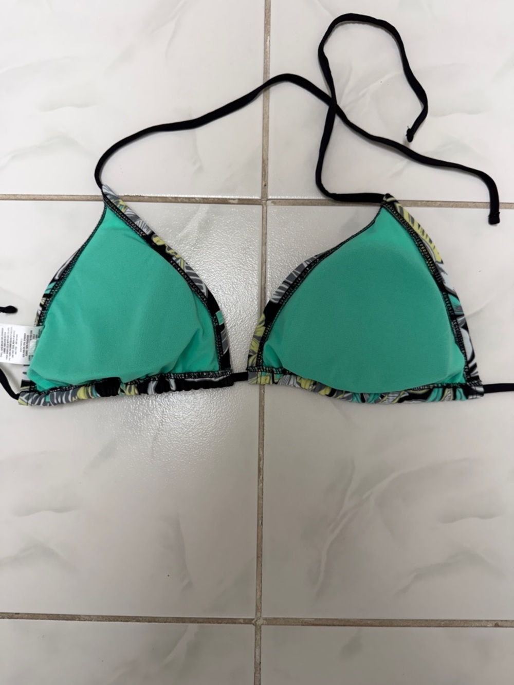 Women's Black Tropical Print Triangle Bikini Top - Picture 2 of 3